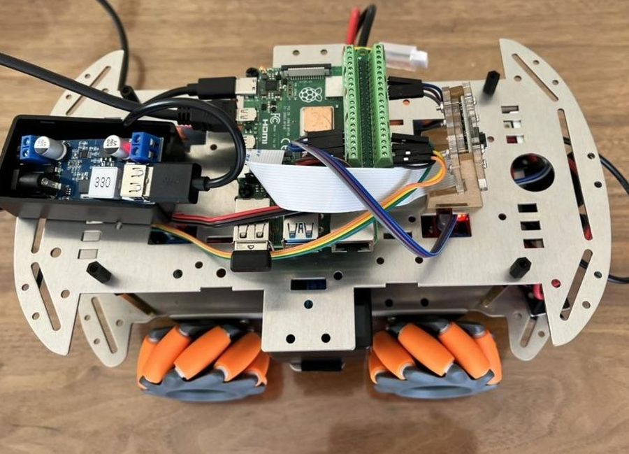 A mobile robot with an onboard computer and wiring, like the robots Level 2 teams build